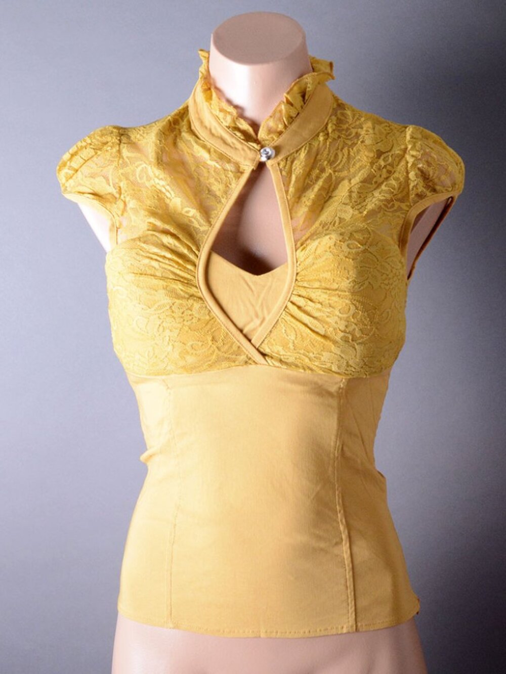 Yellow Evening Womens Lace Ruffle Victorian Gothic Steampunk Shirt Top Blouse